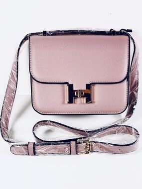 Classic Gold Initial H Closure Box Leather Crossbody Shoulder Bag Lilac Purple
